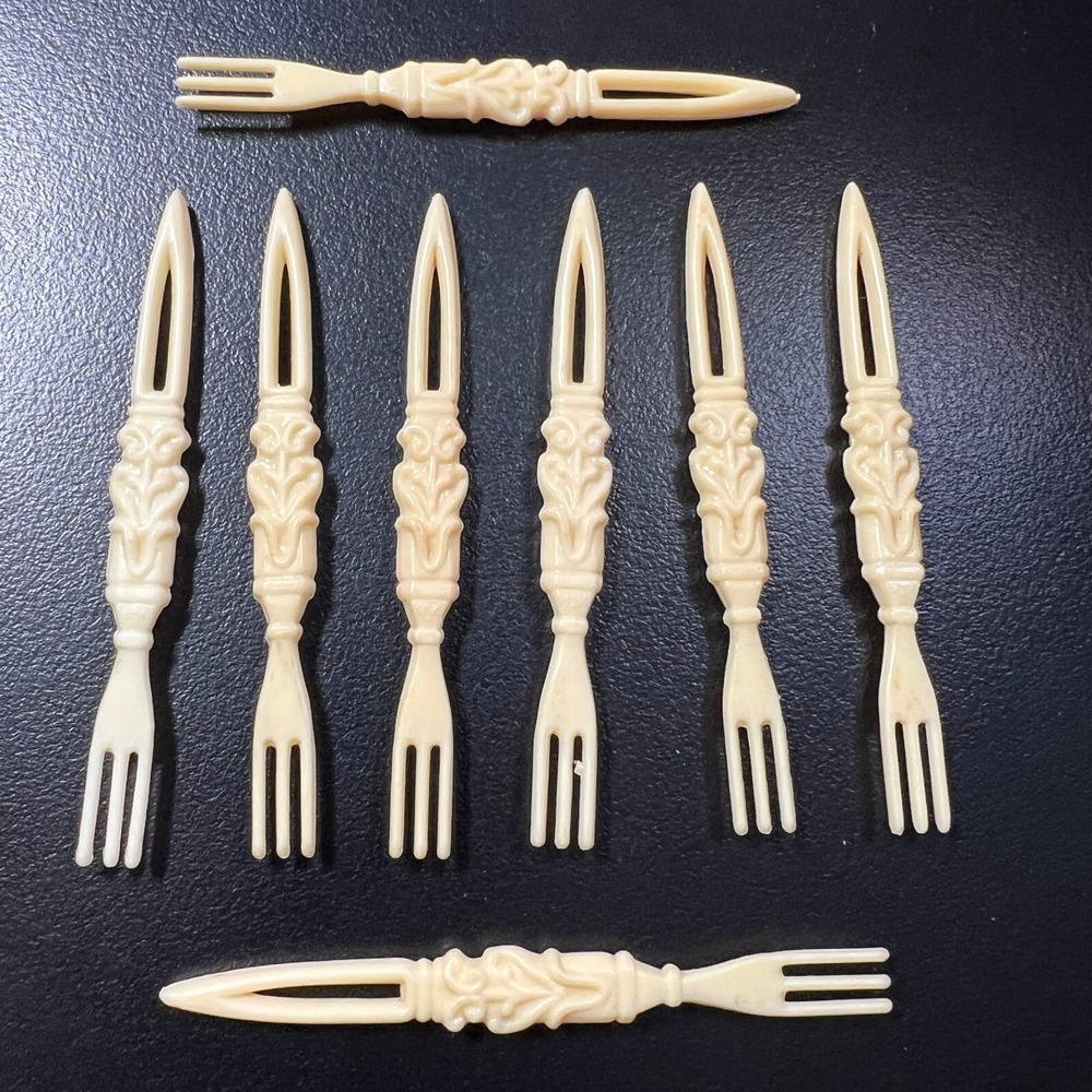 Vintage Celluloid Cocktail Forks Set of 8 Appetizer Toothpicks